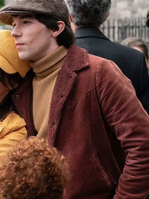 Mark McKenna The Miracle Club Movie 2023 Maroon Shearling Cotton Jacket
