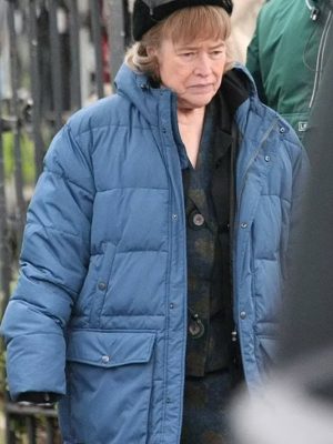 The Miracle Club 2023 Eileen Dunne Blue Hooded Puffer Coat