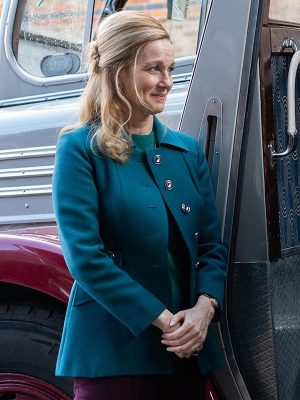 Chrissie The Miracle Club 2023 Laura Linney Blue Wool Coat