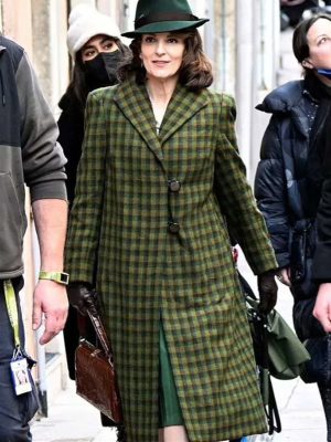 A Haunting in Venice Ariadne Oliver Green Plaid Wool Coat