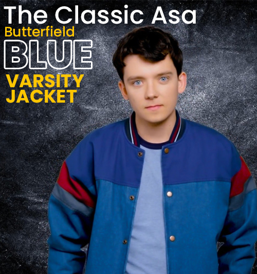 Asa Butterfield Sex Education Blue Varsity Jacket