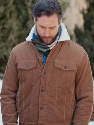 Movie Christmas On The Alpaca Farm Matt Wells Brown Shearling Jacket
