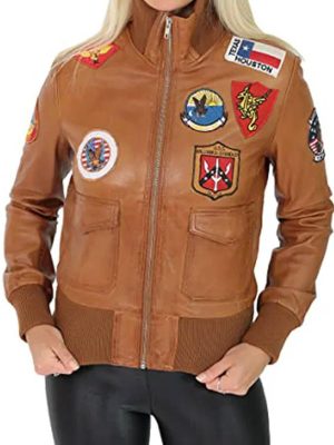 Women Top Gun Style Bomber Leather Jacket