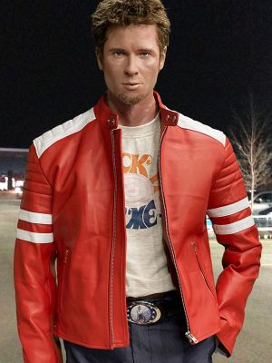 Brad Pitt Fight Club Red and White Leather Jacket