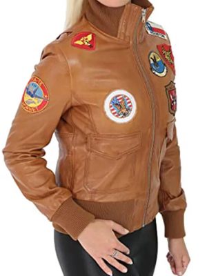 Top Gun Style Brown Bomber Leather Jacket