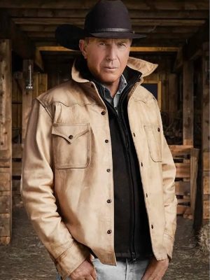 TV Series Yellowstone Kevin Costner White Leather Jacket