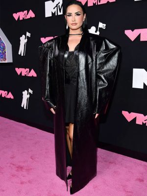 VMA 2023 Demi Lovato Black Oversized Leather Coat
