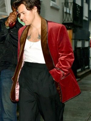 British Singer Harry Styles Red Smoking Jacket
