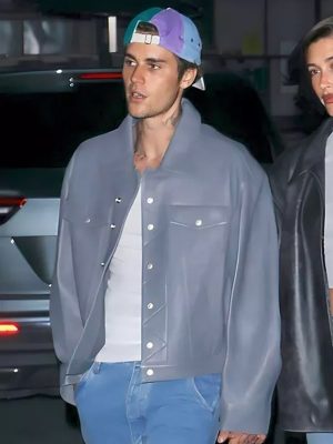 Justin Bieber Grey Oversized Boxy Leather Jacket