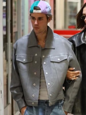 Justin Bieber Grey Boxy Leather Jacket