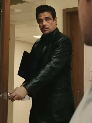 Benicio Del Toro Reptile 2023 Tom Nichols Black Leather Blazer Coat