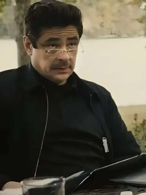 Benicio Del Toro Reptile 2023 Tom Nichols Black Cotton Jacket