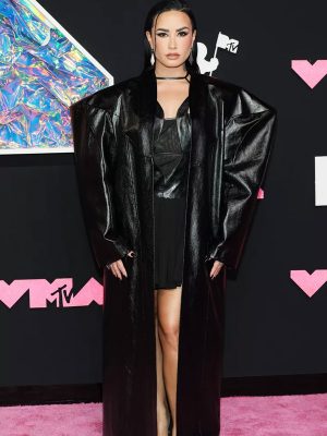 Demi Lovato VMAs 2023 Black Leather Coat
