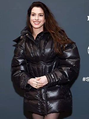 Rebecca Eileen 2023 Anne Hathaway Black Oversized Puffer Jacket