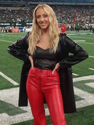 Football Player Brittany Mahomes 2023 Black Leather Coat