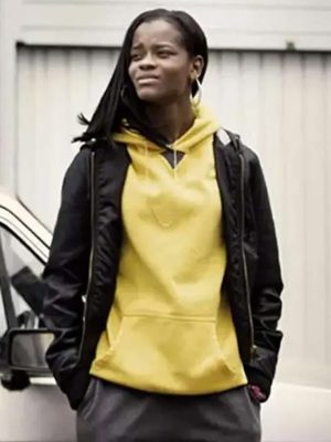 Chantelle Top Boy S04 Letitia Wright Black Leather Hooded Jacket