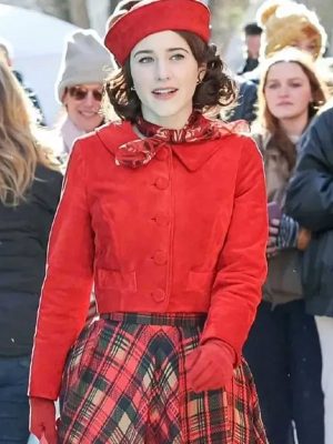 Rachel Brosnahan The Marvelous Mrs. Maisel 2023 Red Suede Jacket