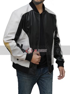 Mohammed Amer Black Adam 2022 Karim Black and White Leather Jacket