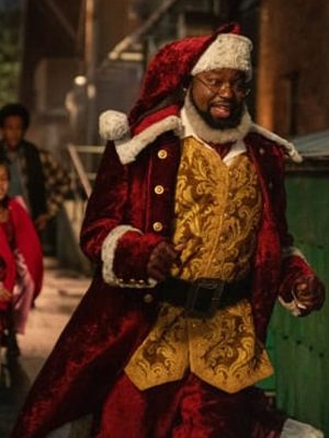 Dashing Through the Snow Lil Rel Howery Shearling Hooded Red Coat