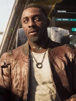 Idris Elba Video Game Cyberpunk 2077 Phantom Liberty Brown Bomber Jacket