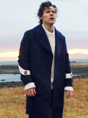 English Singer Harry Styles Sign of the Times Blue Wool Trench Coat