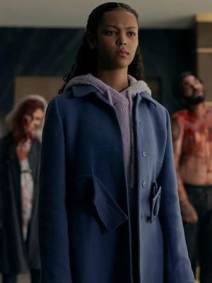 Kyliegh Curran The Fall of the House of Usher S01 Blue Wool Trench Coat