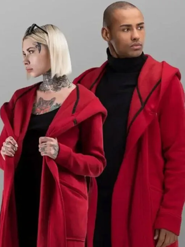 Unisex Red Hooded Trench Coat for Valentine’s Day