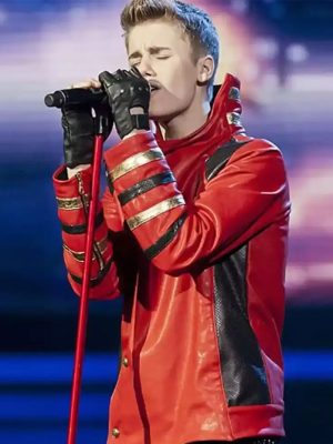 Singer Justin Drew Bieber The X Factor UK Red Leather Jacket
