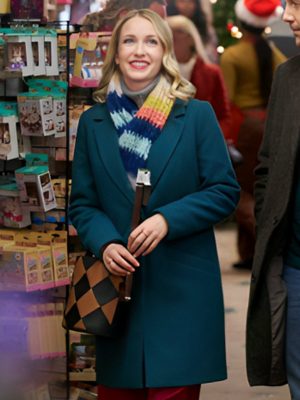 Abby Holiday Hotline Movie 2023 Emily Tennant Blue Wool Coat