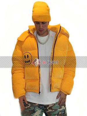 Singer Justin Bieber Yellow Puffer Jacket