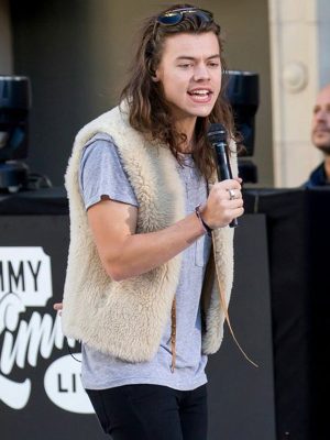 English Singer Harry Styles Off White Shearling Vest
