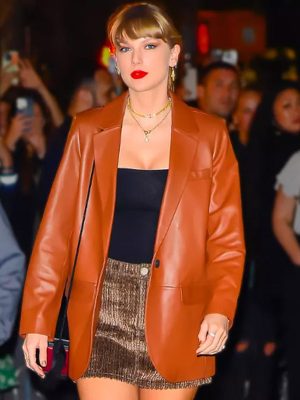 Taylor Swift Street Style Brown Leather Blazer Coat