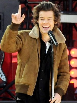 Harry Styles Street Style Brown Suede Leather Jacket