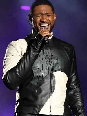 Halftime Show 2024 American Singer Usher Black Leather Jacket