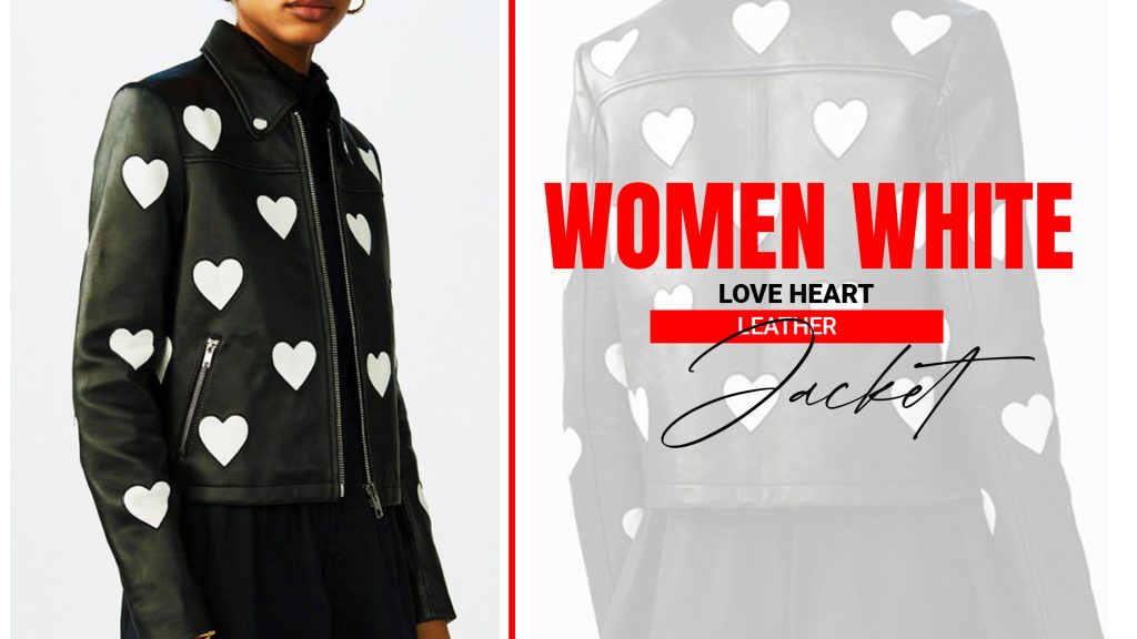 Women White Love Heart Leather Jacket 