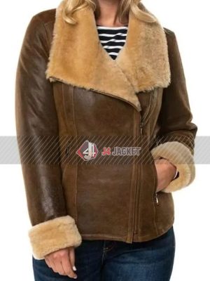 Shearling Sheepskin B3 Bomber Brown Distressed Leather Jacket