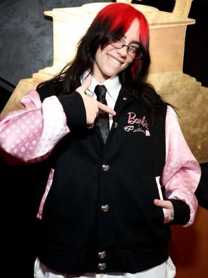 Billie Eilish Barbie Pink and Black Varsity Jacket