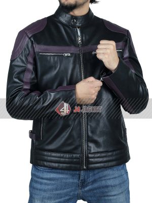 Cafe Racer Black and Purple Leather Jacket For Men