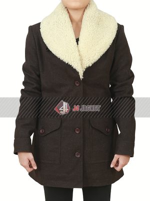 Women's Street-Style Brown Warm Coat With Shearling Collar