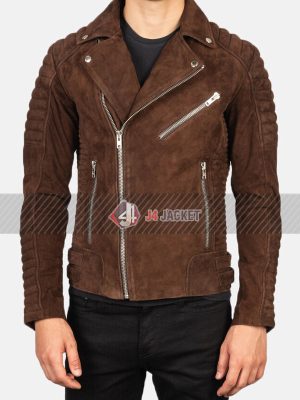 Brown Quilted Motorcycle Suede Leather Bomber Jacket
