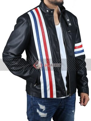 Easy Rider Stripes Black Leather Jacket