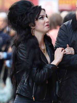 Back To Black 2024 Amy Winehouse Black Biker Leather Jacket