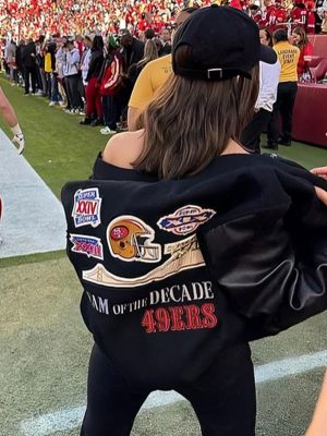 Olivia Culpo San Francisco 49ers Playoff Black Bomber Jacket
