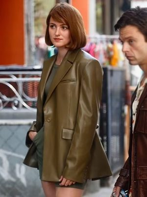 A Different Man Ingrid Green Leather Blazer Coat