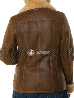 B3 Shearling Sheepskin Bomber Distressed Leather Jacket Womens