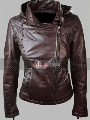 Chocolate Brown Biker Quilted Leather Jacket