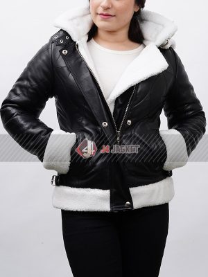 Marina Black Shearling Aviator Leather Jacket