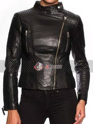 Slim Fit Quilted Black Leather Biker Jacket Women