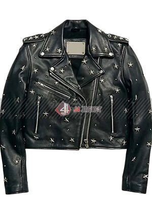 Black Biker Cropped Leather Jacket For Women