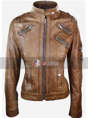 Womens Slim Fit Cafe Racer Vintage Brown Leather Jacket